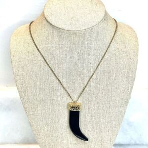 Zara Tribal Tooth Horn Pendant Necklace Black & gold-tone Chain 32"